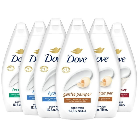 Dove Body Wash Variety OIF8 6-Pack - Hydrate, Gentle Pamper, Fresh Care, and Silky Velvet, 15.22 Oz Ea
