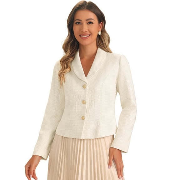 DARING DIVA Tweed Blazers for Women's Lapel Collar Blazer Jackets XS White