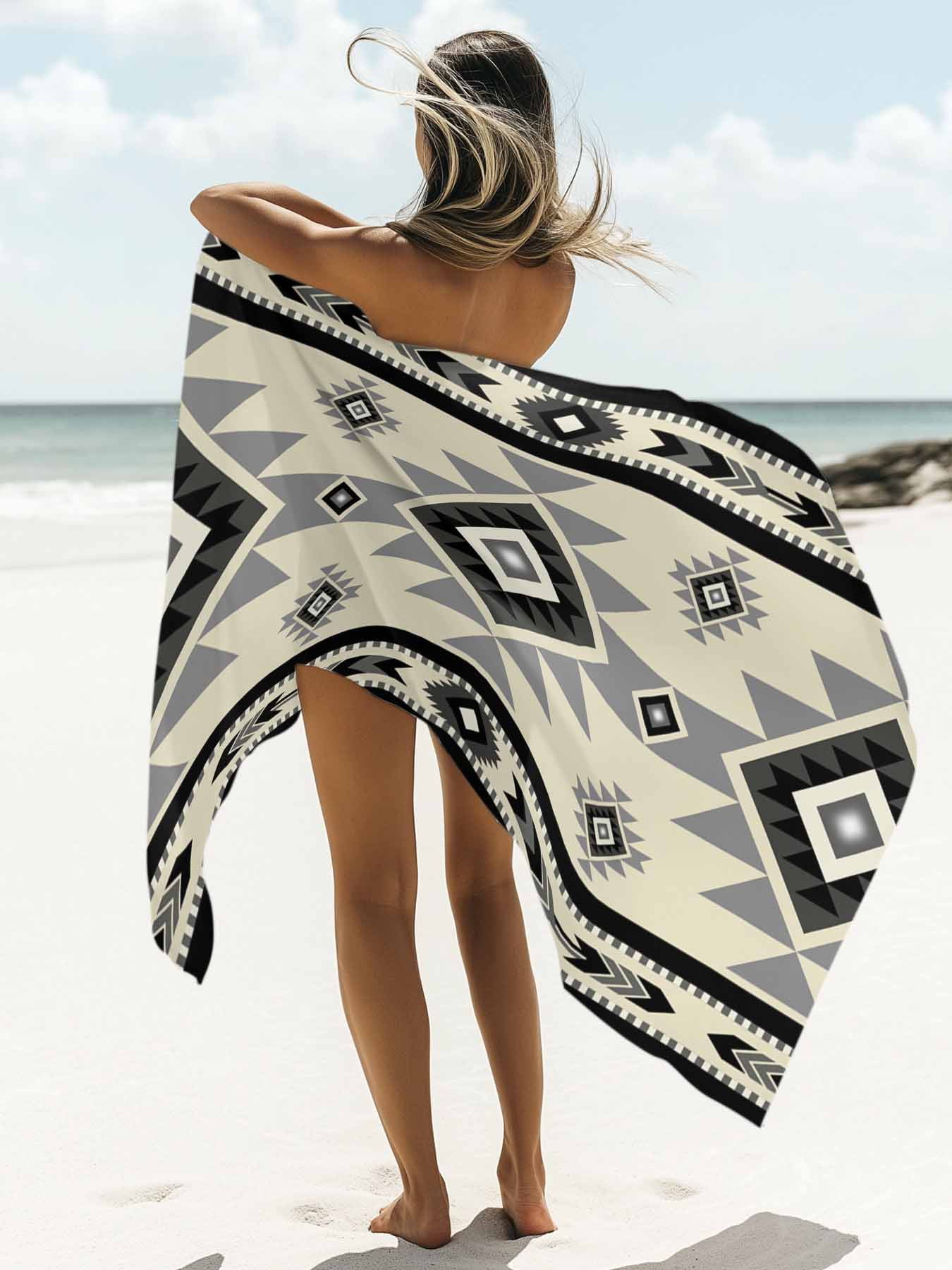 Boho Southwest Beach Towels Blanket Soft & Absorbent Quick Dry Microfiber Aztec Tribal Retro Geometric Patterns Pool Towels for Swimming ,Yoga, Sports, Gym, Camping,Large 30X60in, Gray