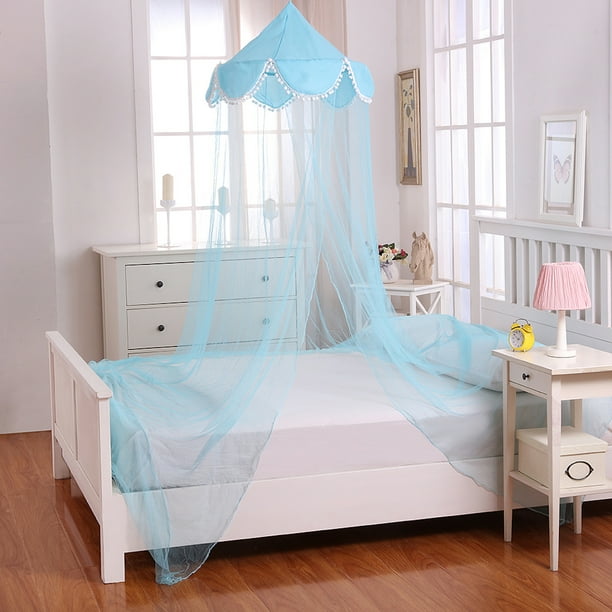 Pom Pom Collapsible Hoop Sheer Bed Canopy