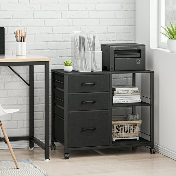 Raybee 3 Drawer Lateral File Cabinet Printer Stand With Fabric Drawers Fits A4 Letter Legal Size Folders Filing For Home Office Cabinets Black Com Raybee 3 Drawer Lateral File Cabinet, Home Office Lateral Filing Cabinets