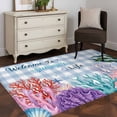thumbnail image 3 of Watercolor Coral Area Rugs 2.7'x5', Small Throw Rugs for Kitchen Bedroom, Summer Ocean Marine Seaweed Shell Blue Plaid Indoor Outdoor Rug Non-Slip Low Pile Carpet Runner Reversible Floor Mats, 3 of 8