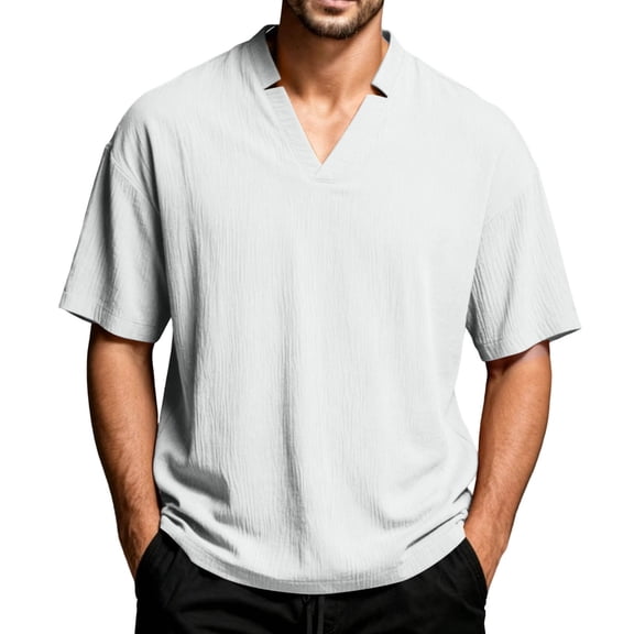 Zekutng Mens T-Shirts Solid-Color Casual Short-Sleeve V-Neck Shirt,Sizes S-3XL