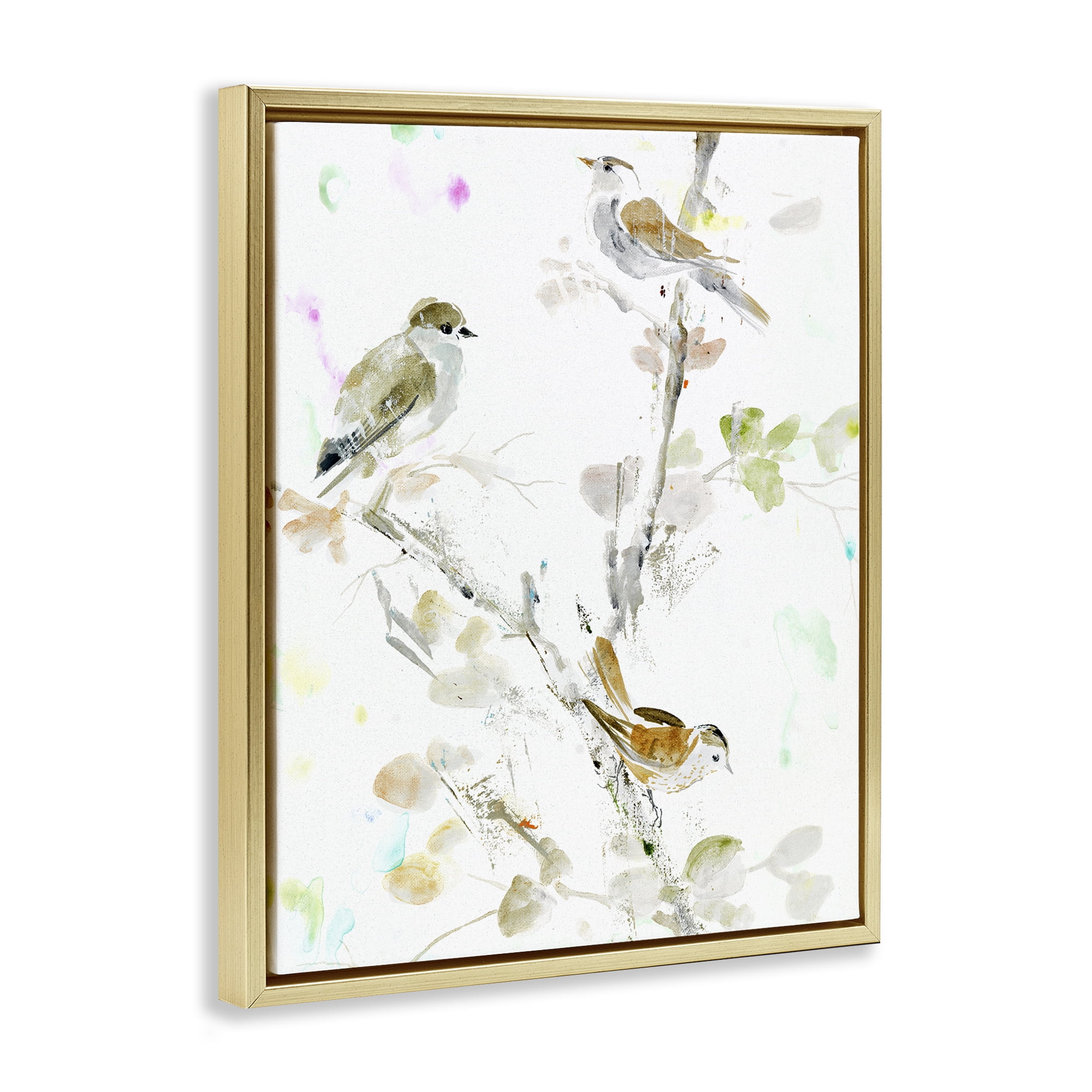 Stupell Industries Delicate Feathers Trio Gold Framed Floater Canvas Wall Art, design by Lorenzo Collective