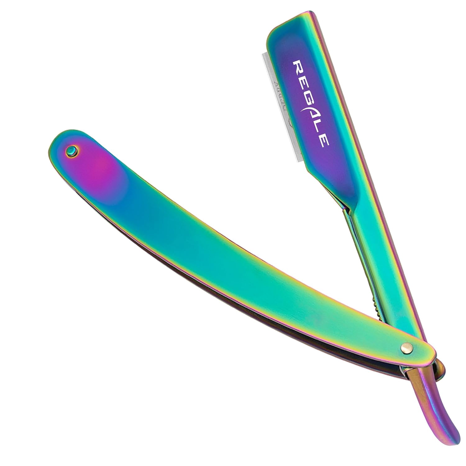 Regale Barber Supply Rainbow Holographic Straight Edge Razor, Multi Titanium Hitachi Quality Blade Razor For Shave