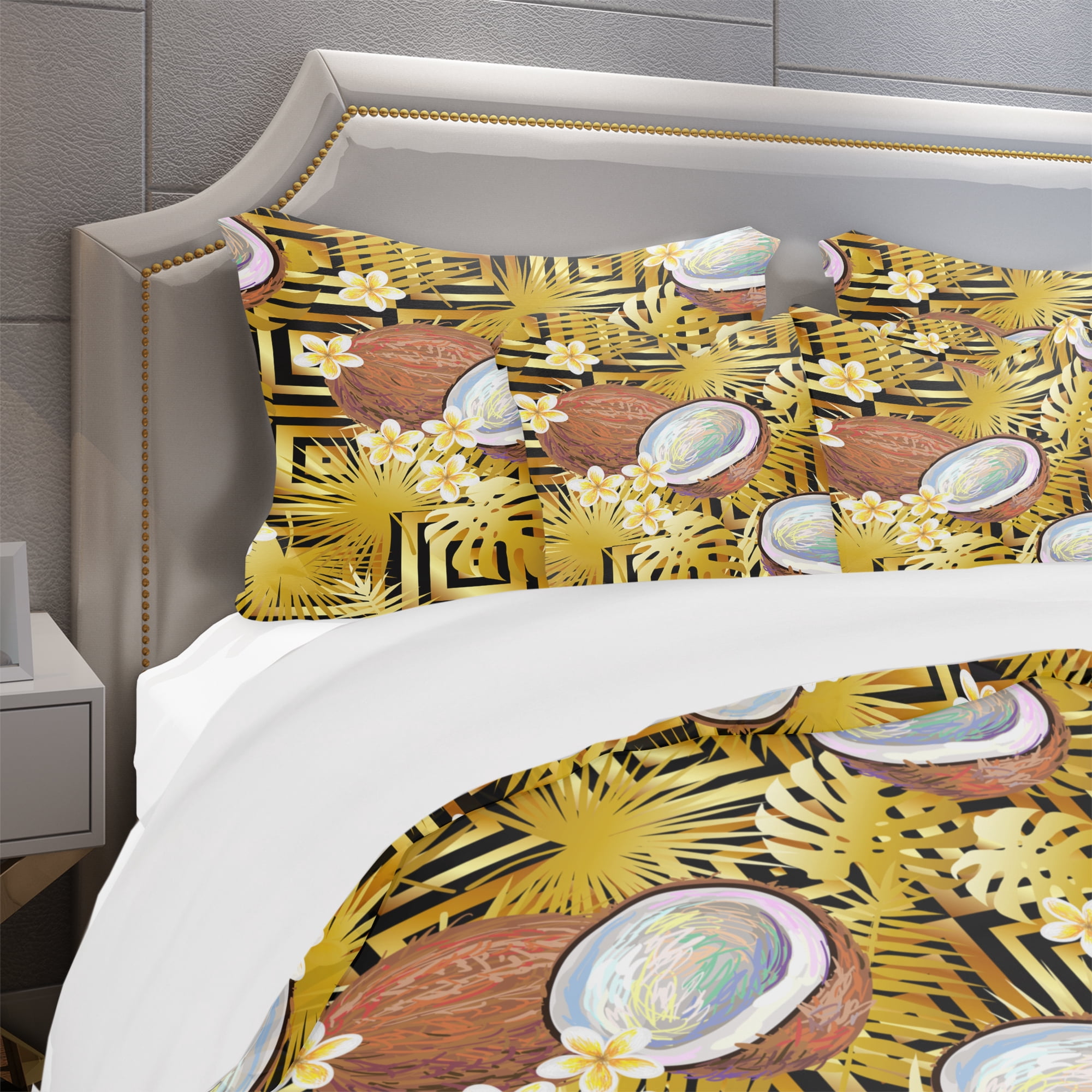 Designart 'Tropical Pattern with Coconuts & Flowers' Tropical Duvet Cover Set