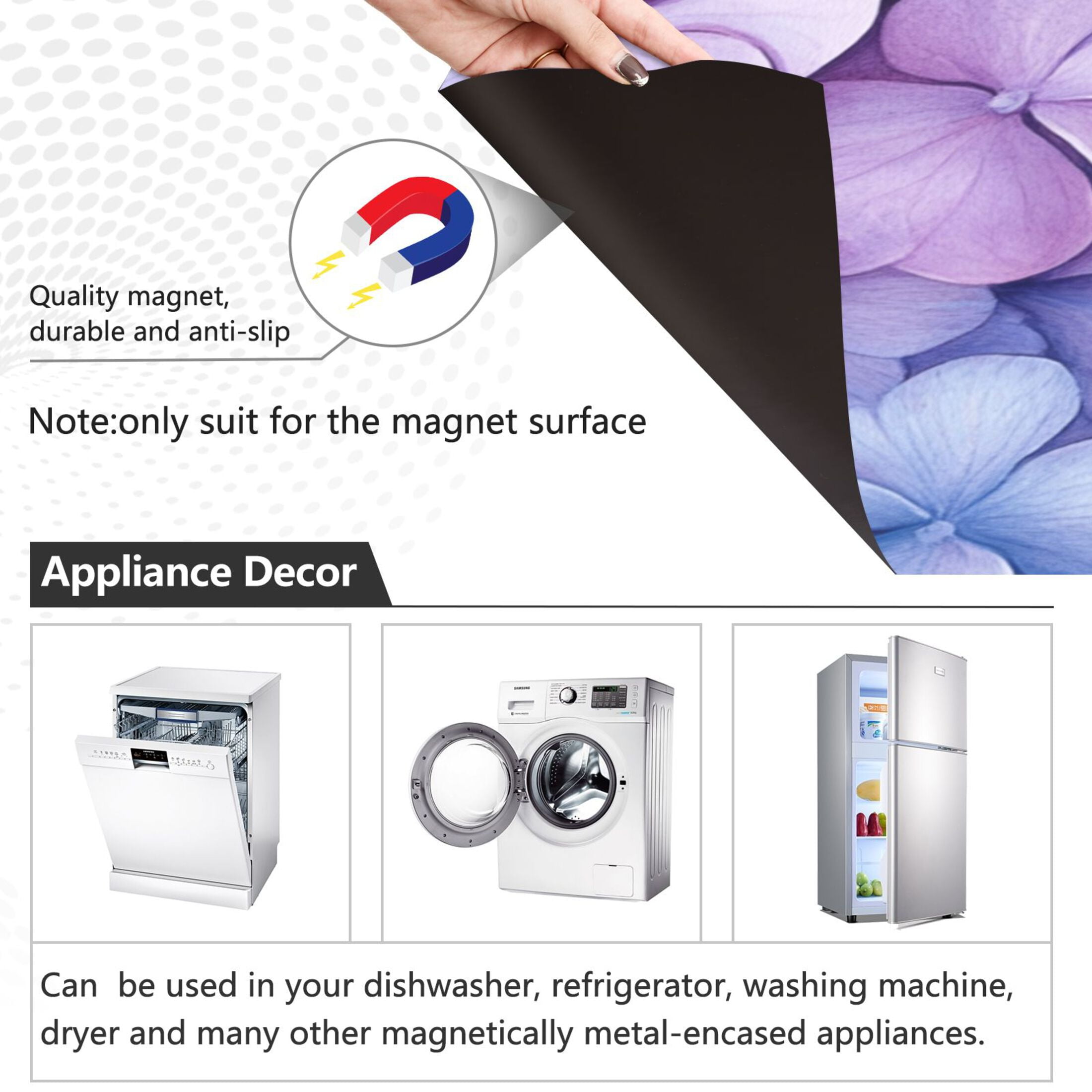 Dishwasher Magnetic Sticker 23x26 Inch Refrigerator Magnetic Sticker Washing Machine Magnetic Sticker Kitchen Panel Magnetic Sticker Home Decor Purple Hydrangea Petals