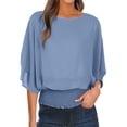 thumbnail image 2 of Endives Women's Chiffon Shirt Blouses Casual Boat Neck Chiffon Blouses Batwing Tops Tunic Top Spring Outfit Light Blue, 2 of 7