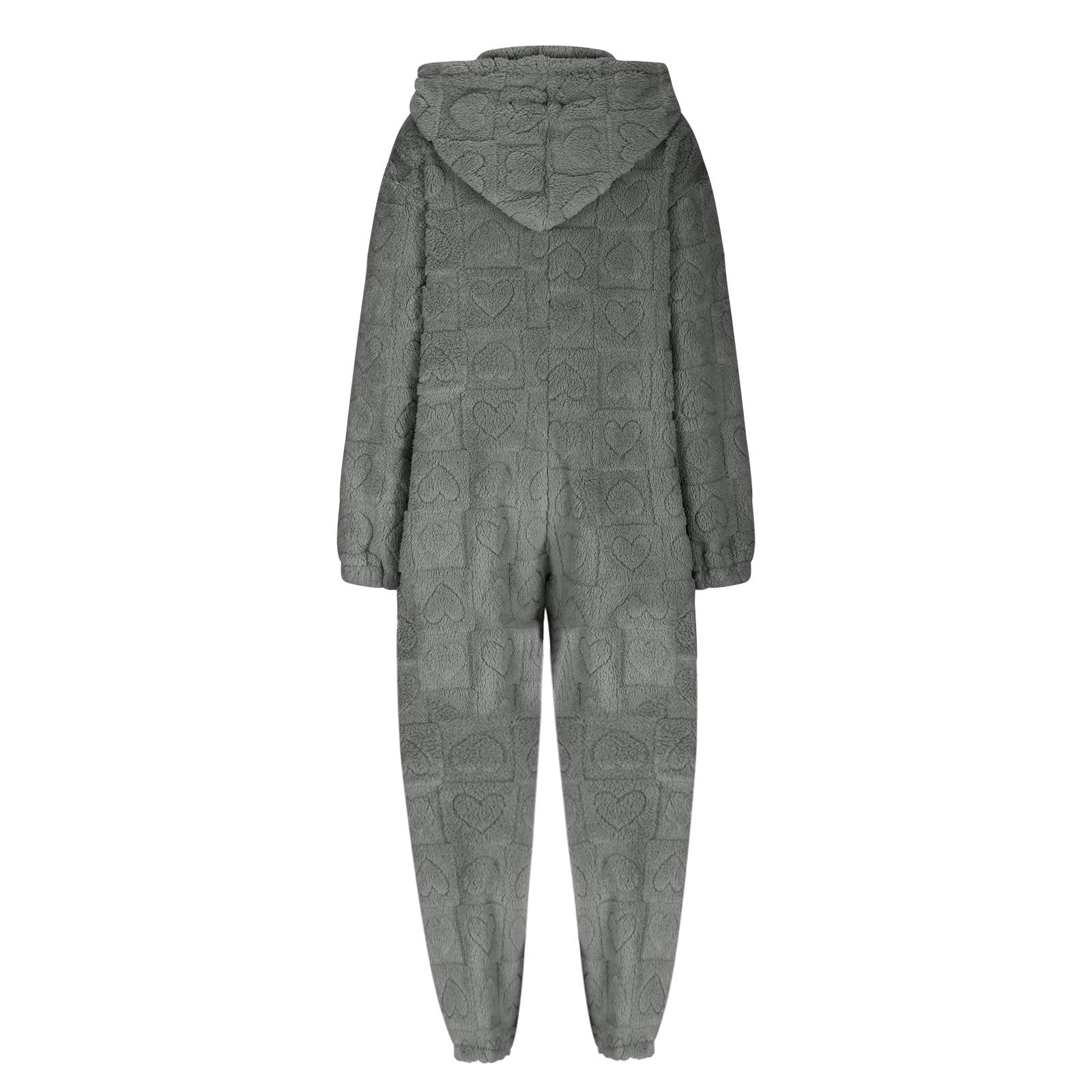 BiZtdJrK Women's Furry Sherpa Onesie Pajamas Fashion Heart Jacquard Jumpsuits Cute Ear Hood Romper Lounge Sleepwear, Dark Gray, S