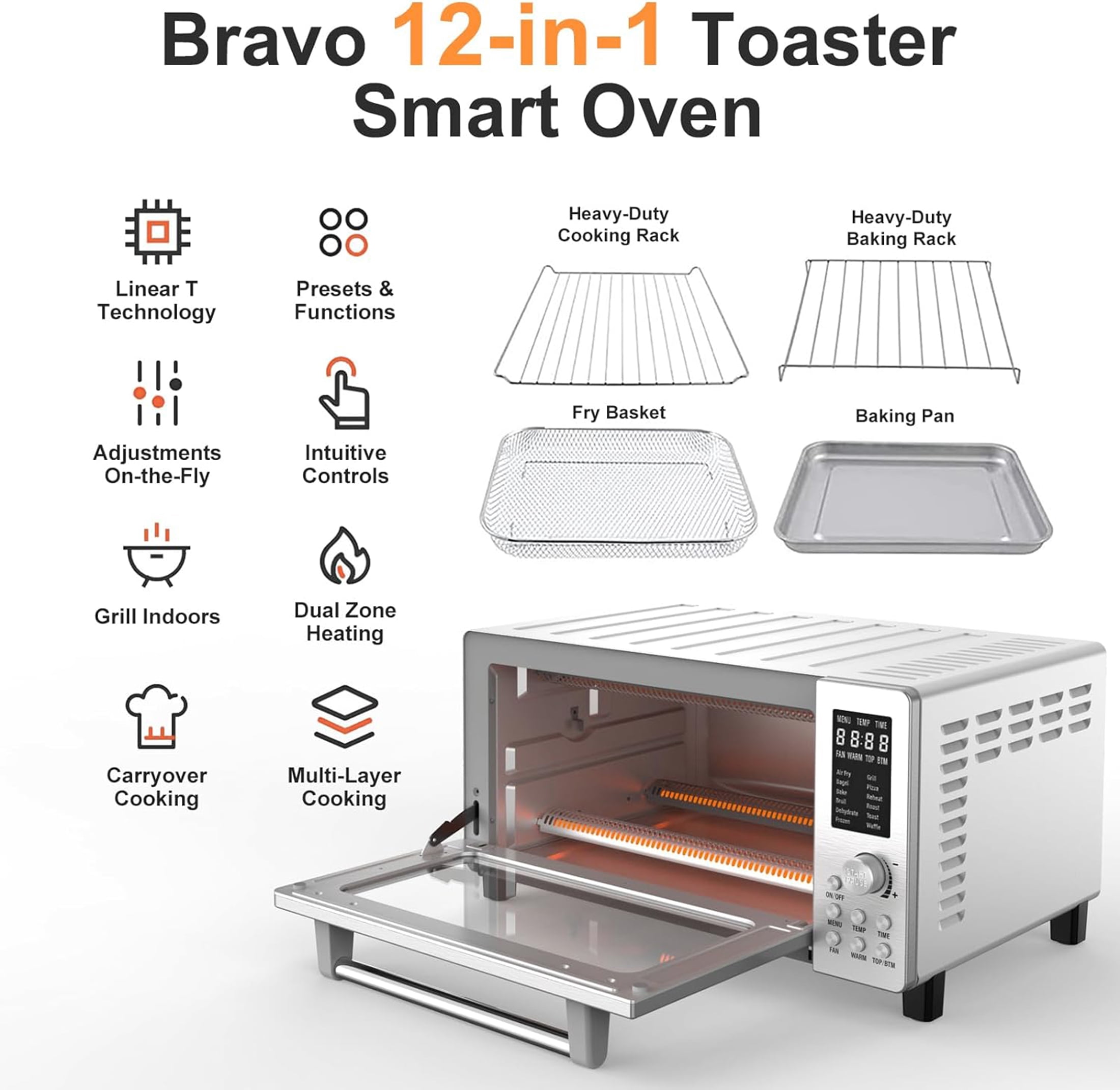 Nuwave Bravo Air Fryer Oven, 21-Qt Capacity 1800 Watts Convection Toaster Smart Oven, Large