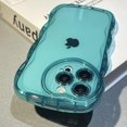 thumbnail image 2 of Compatible with iPhone 14 Pro Max Case, Cute Clear Wave Shape with Love Heart Camera Lens Protection Case for Women, Full Protection Soft TPU Shockproof Phone Case-Green, 2 of 8