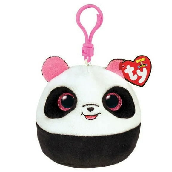 TY Mini Beanie Squish-A-Boos Plush - BAMBOO the Panda Bear (3" Key Clip) BONUS 1 FUN CHOPS