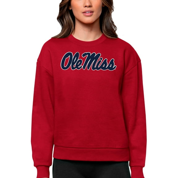 Women's Antigua Red Ole Miss Rebels Victory Crewneck Pullover Sweatshirt