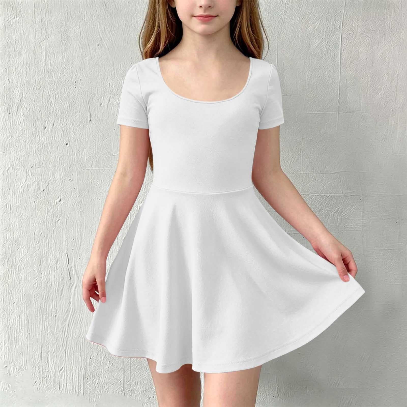 ATOGUTA Athletic Dress for Girls White Ruffle Summer Dresses Cute Birthday Party Princess Sundress 5T-15
