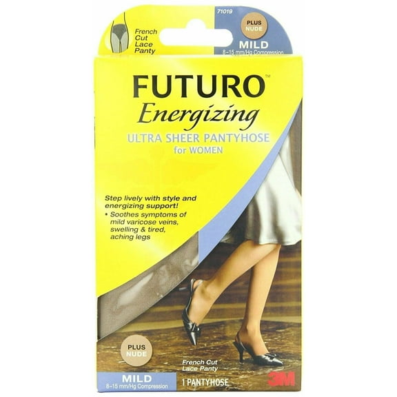 FUTURO Energizing Ultra Sheer Pantyhose Women French Cut Mild Nude, 2-Pack
