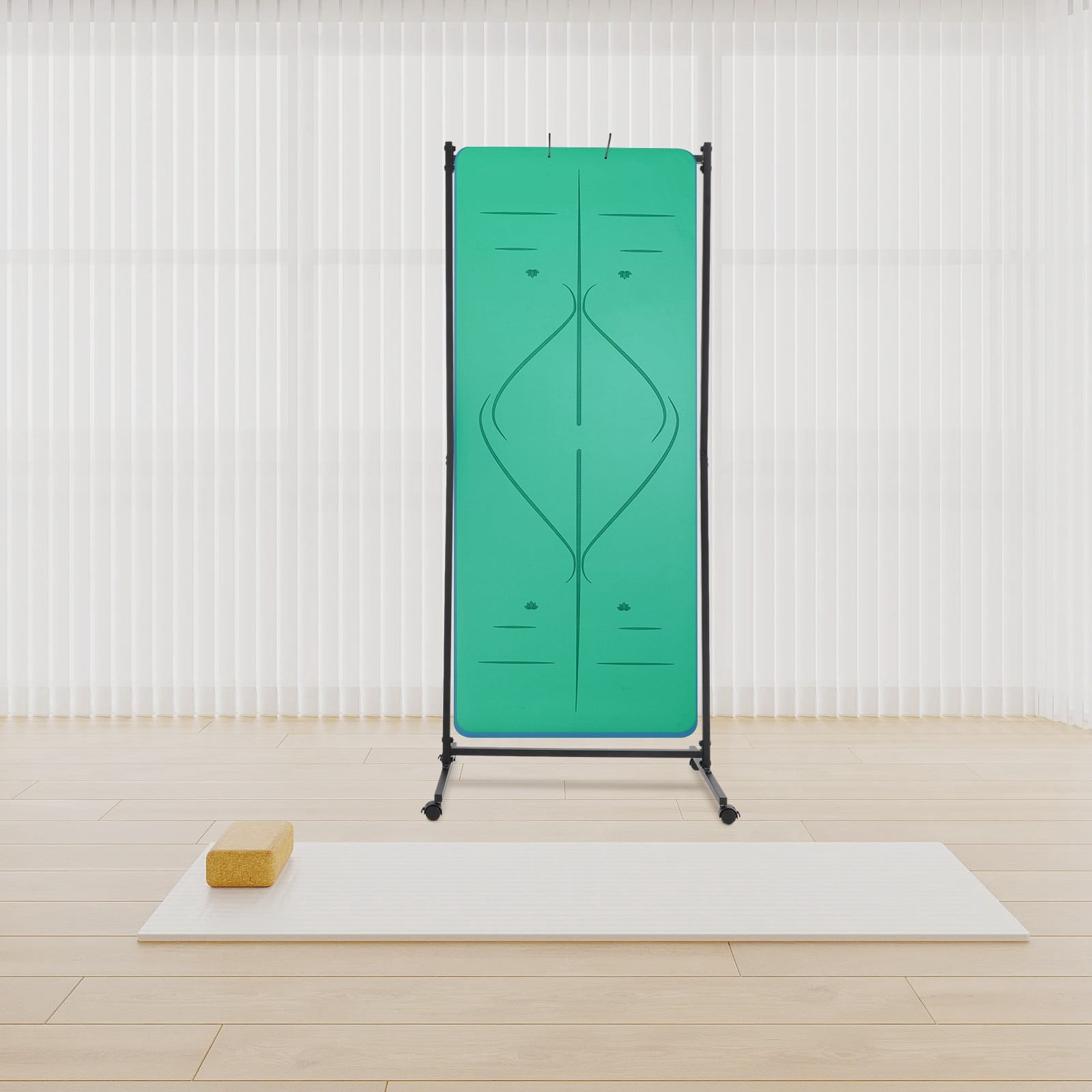 185cm Yoga Mat Holder Hanging Iron Yoga Mats Storage Rack w/ Double Sided Hooks for Yoga Studio