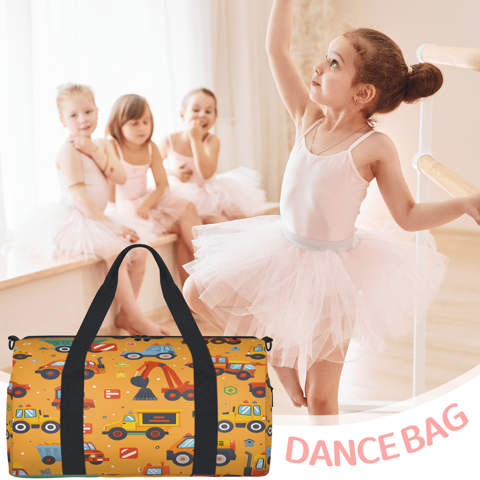 Herdesigns Transportation Gym Bag for Women, Duffle Bag for Travel Sport, Cartoon Truck Tractor Lightweight Waterproof Carry on Weekender Dance Yoga Workout Bags