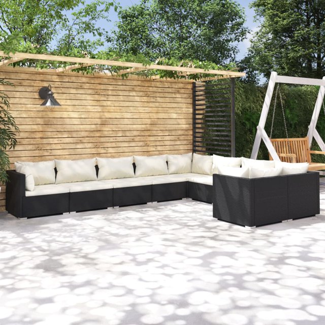 vidaXL 9 Piece Garden Lounge Set with Cushions Poly Rattan Black