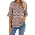 thumbnail image 3 of UVN Tunic Blouses for Womens Floral Print Tops Summer V-Neck 3/4 Ruffle Sleeve Blouse, 3 of 7