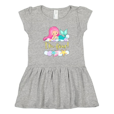 

Inktastic I m 4 Mermaid with Pink Hair and Shells Gift Toddler Girl Dress