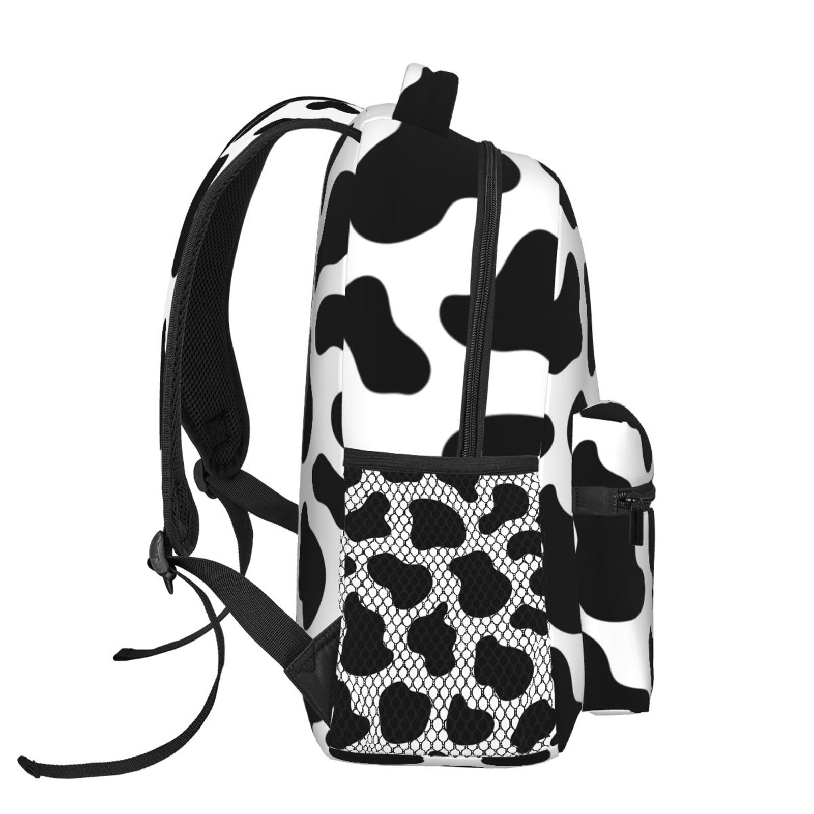 Black And White Cow Skin Print Backpack Casual College Bag Zipper Laptop Daypack Hiking Rucksack Travel