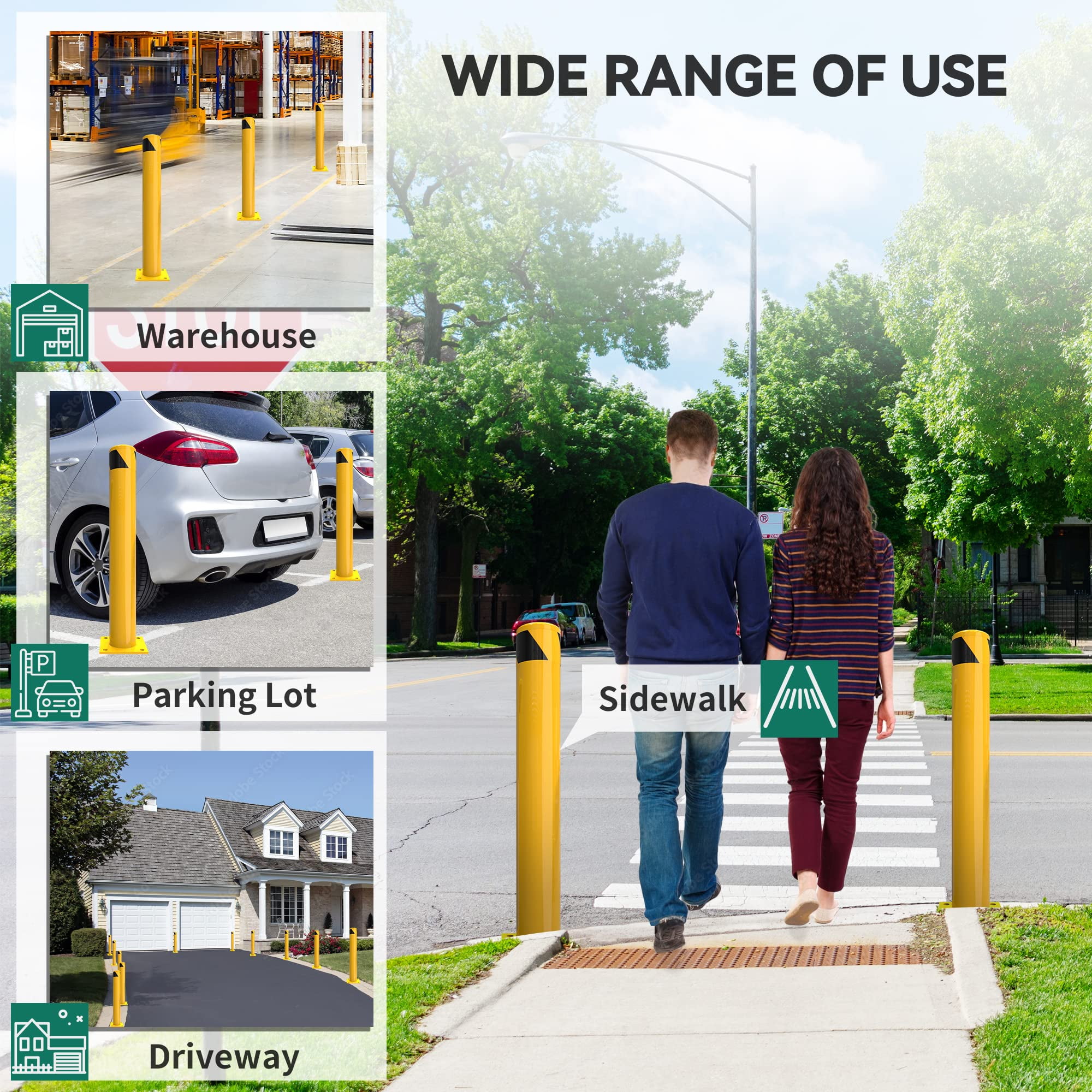 Dextrus 42" Safety Barrier Pole, Q235 Material, High Visibility, Yellow, 2-Pack