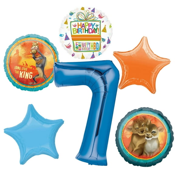 Lion King Party Supplies 7th Birthday Balloon Bouquet Decorations - Blue Number 7