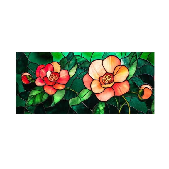 Window Privacy Film Stained Glass, Removable, 36X16 In, Decorative Window Film, Light Blocking, Entryway Sidelights, Multicolor Green, 1 Pc