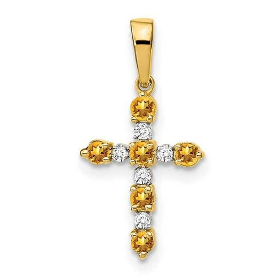 14K Gold Citrine and Diamond Cross Pendant