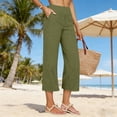 thumbnail image 6 of VBVC Women's High Waisted Linen Blend Capri Pants , Wide Leg Cropped Palazzo Pants For Women , Ladies' Casual Summer Culottes with Pockets,Army Green,S-2XL, 6 of 8