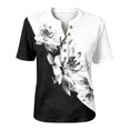 thumbnail image 5 of Ink Wash Floral Henley Blouse for Women - Short Sleeve V-Neck Button Down Tunic, Loose Fit Boho Casual Summer Top White L, 5 of 9