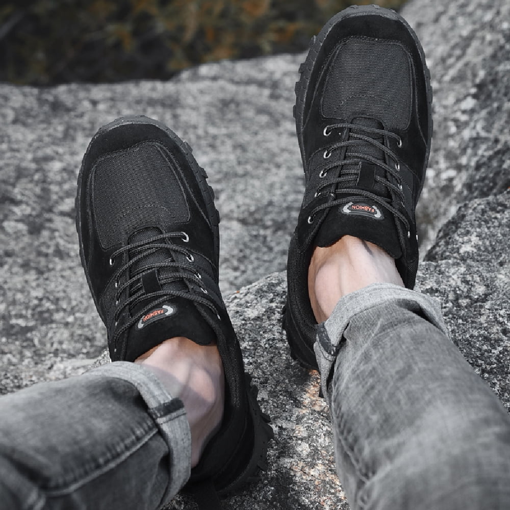 Mens Lightweight Hiking Shoes Outdoor Training Sneakers Non-slip Breathable Fitness Shoes Comfortable Lace-up Shoes Black 10 US