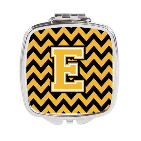Carolines Treasures  Letter E Chevron Black & Gold Compact Mirror - Black & Gold - 3in. H x 0.3in. W x 2.75in. L