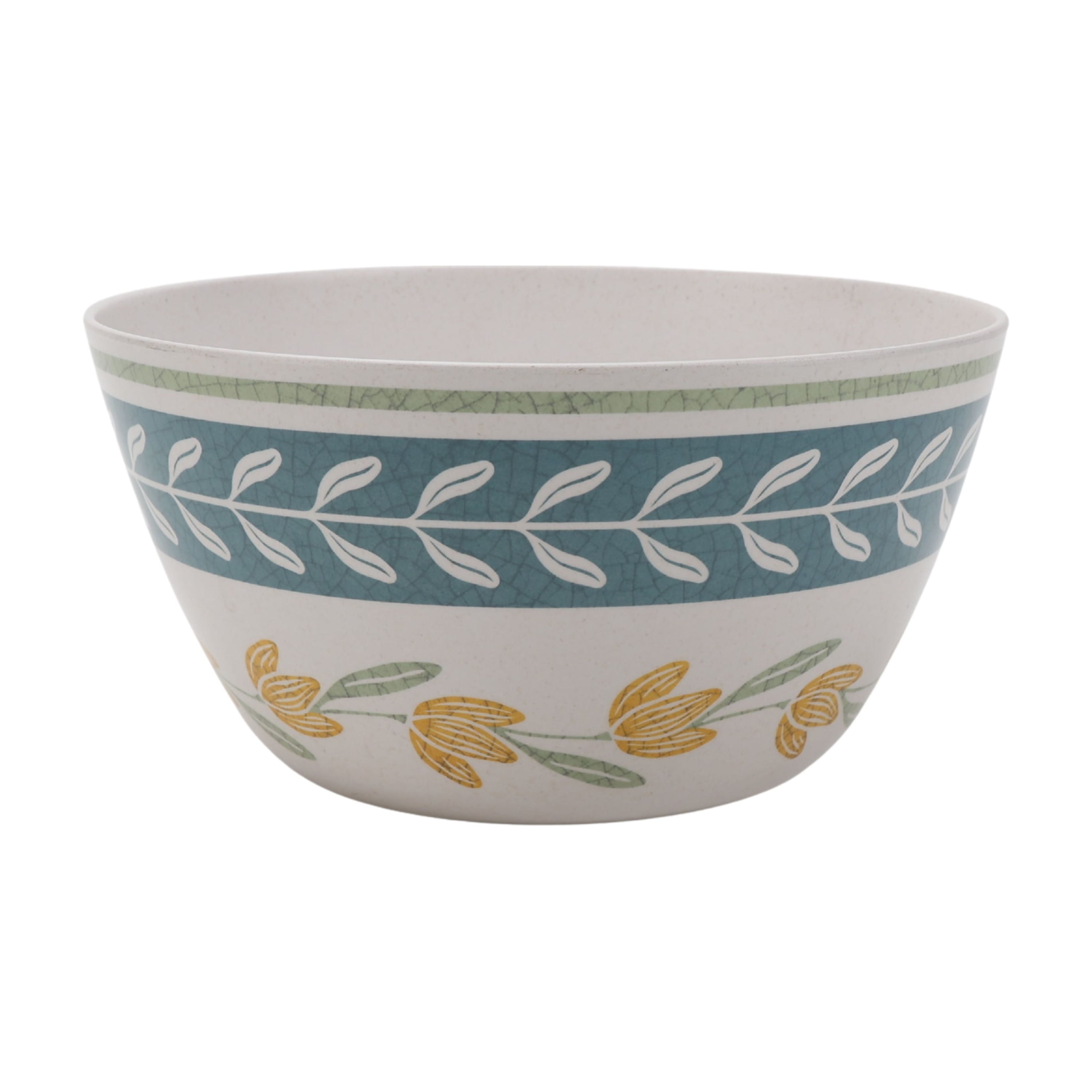 Better Homes and Gardens Bamboo Melamine Salad Bowl Set With Acacia Lid & Utensils, Floral Pattern
