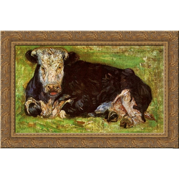 Lying Cow 24x16 Gold Ornate Wood Framed Canvas Art by Vincent van Gogh