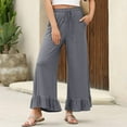 thumbnail image 2 of Lenpel Women's Wide Leg Pants Elastic High Waisted Drawstring Ruffle Hem Casual Trousers Palazzo Pants with Pockets, 2 of 7