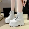 thumbnail image 5 of Viluyesy Womens Platform Boots, Thick Sole Round Toe Combat Shoes Lace-Up Fashion Motorcycle Boots White US6, 5 of 6