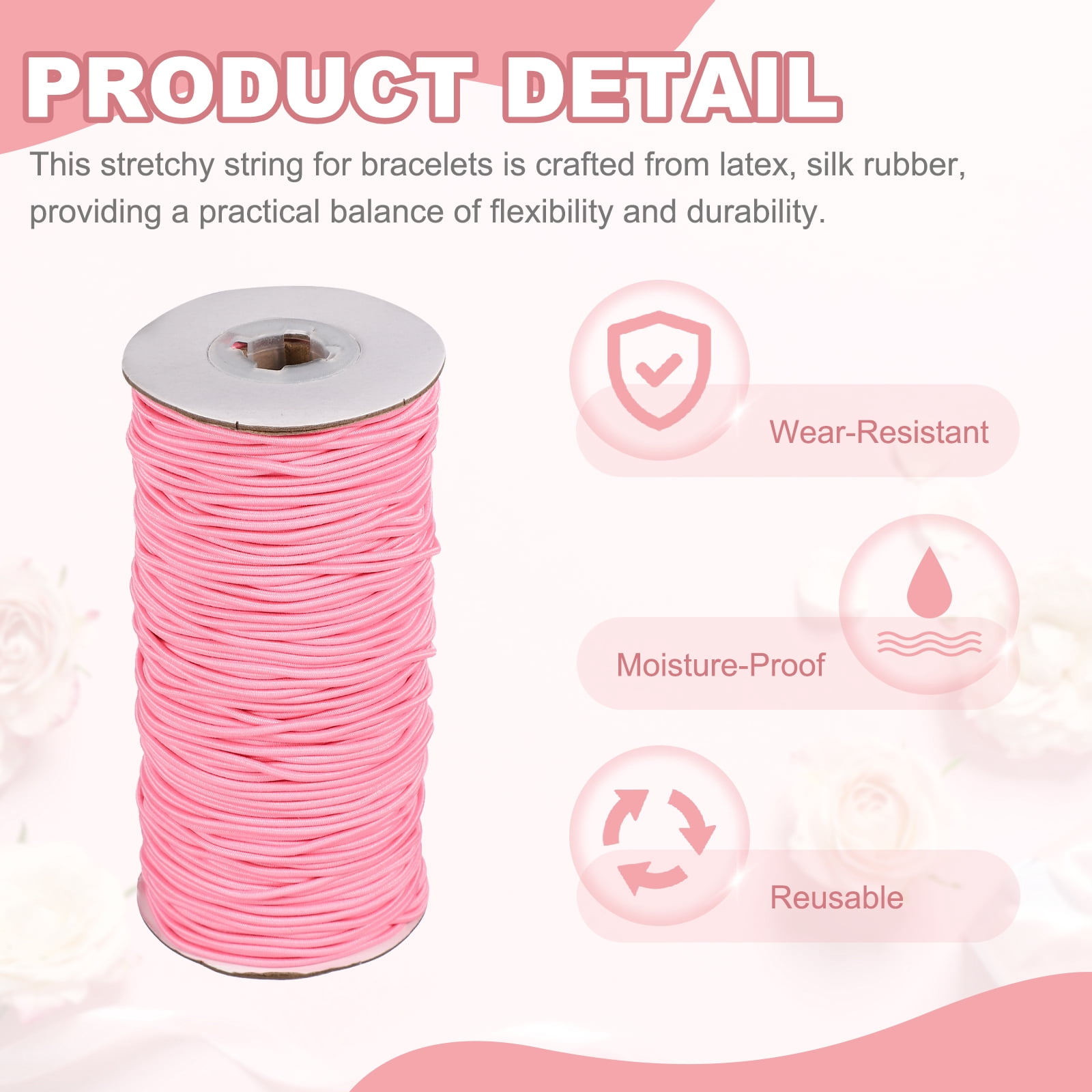Uxcell Stretchy String for Bracelets, Elastic Crystal Thread Stretch Elastic Beading Cord 2mm & Peach Pink-Fitting For(Bracelets/Sewing/Beading/Necklace/Jewelry Making/Crafts DIY)