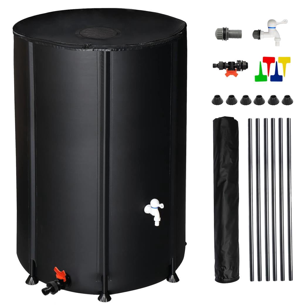 100-Gallon Collapsible Rainwater Collection Barrel, Easy-to-Use Folding Water Catchment System, Durable and Eco-Friendly - Black