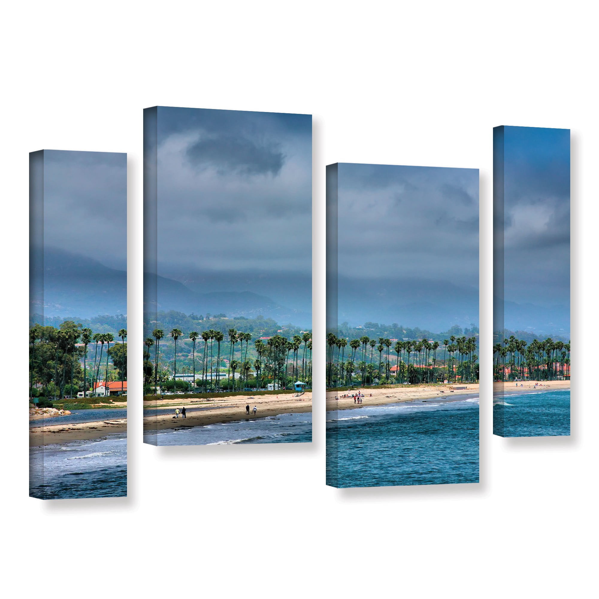 ArtWall Steve Ainsworth "The Beach at Santa Barbara" 4-Piece Gallery-Wrapped Canvas Staggered Set