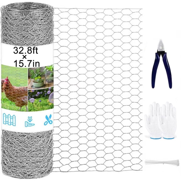 Saburrnity Chicken Wire Mesh Roll, 15.7in(H) x 32.8 ft(L) Hexagonal Galvanized PVC Coated Chicken Wire for Crafts, Poultry, Garden