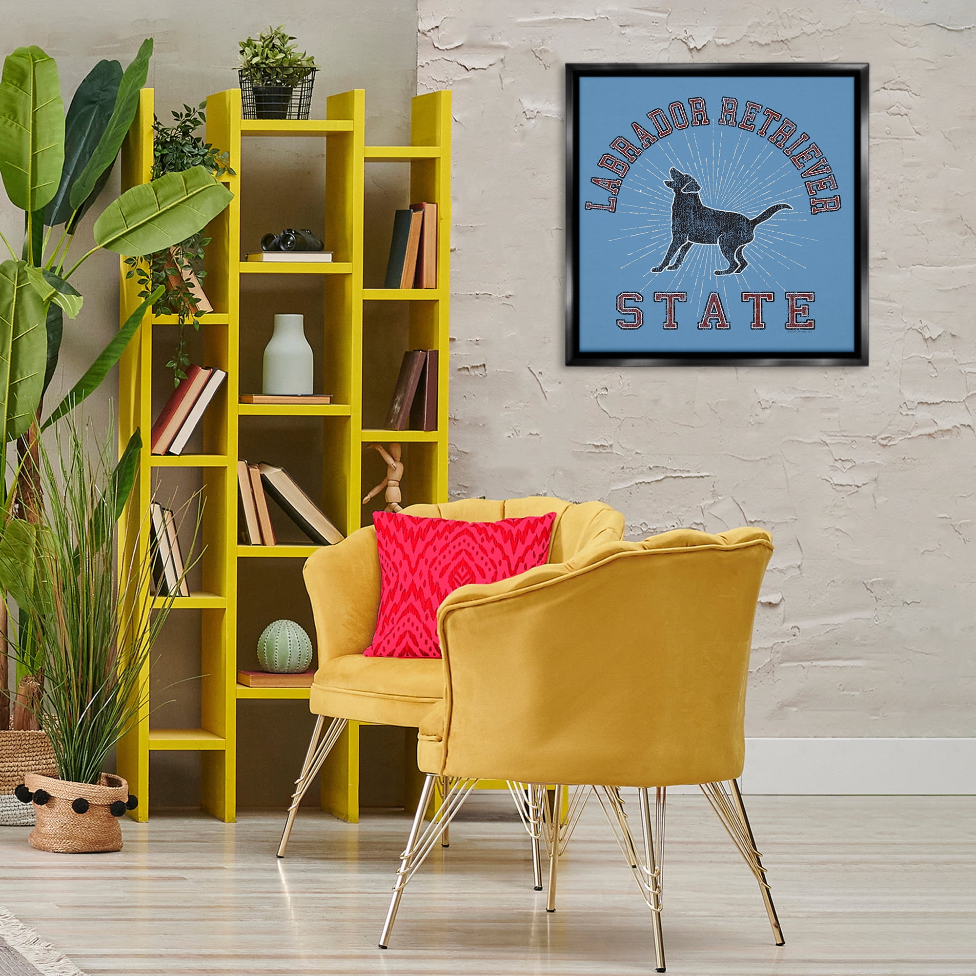 Stupell Industries Varsity Labrador State Novelty & Humor Painting Black Floater Framed Canvas Art Print Wall Art, 25 x 25