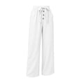 thumbnail image 3 of cocolona Womens Summer Casual Linen Pants Elastic Waist Drawstring Wide Leg Vacation Beach Pants with Pockets, 3 of 5