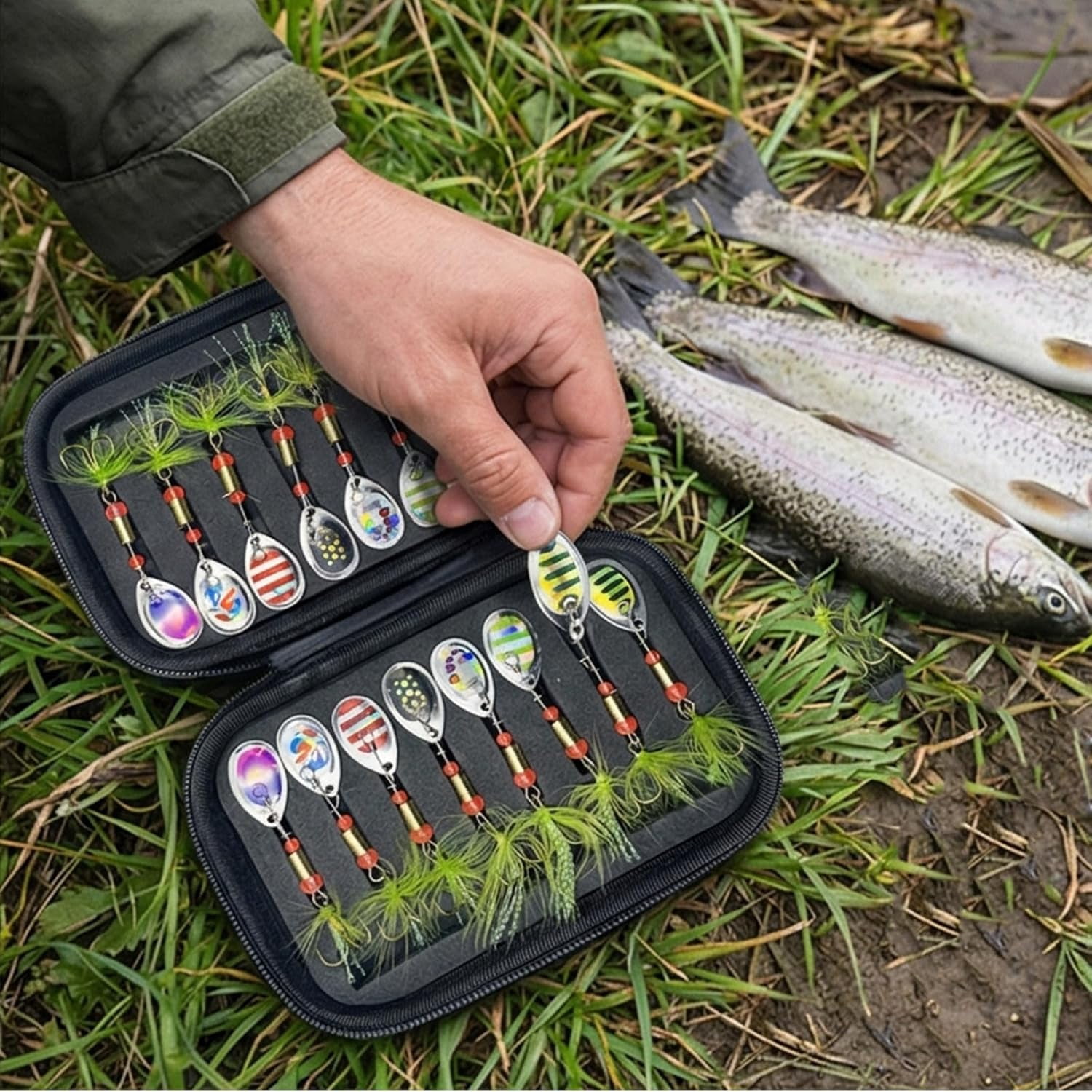 Fishing Lures Spinner Baits Kit Metal Trout Freshwater Saltwater