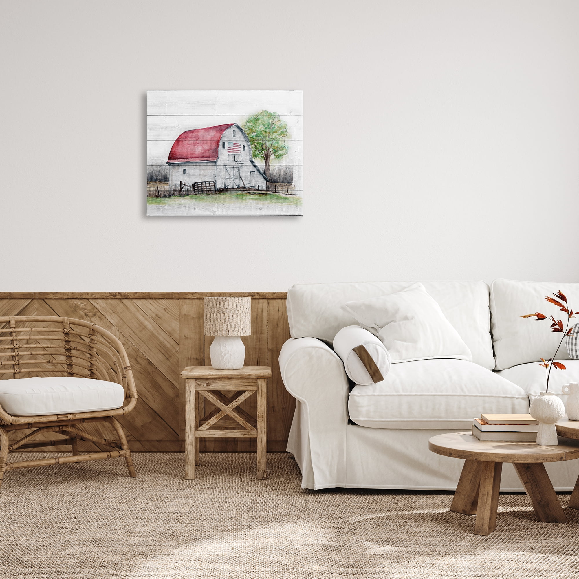 Stupell Industries Rustic Americana Barn Landscape Painting Gallery Wrapped Canvas Art Print Wall Art, 30 x 24