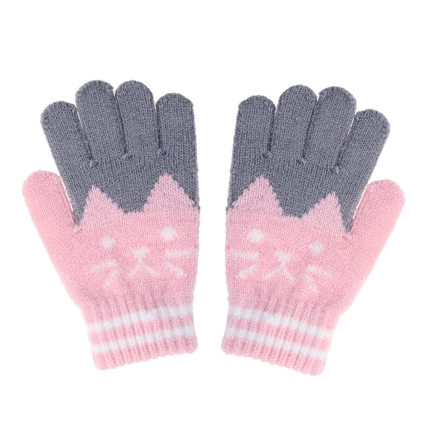 EeaseMX Guante de punto de invierno para niña, cálido, de lana sintética, para niña (rosa)