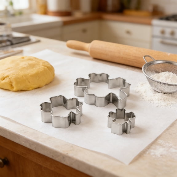 3PCS Stainless Steel Shamrock Cookie Cutters Set – Four-Leaf Trefoil Mold in 3 Sizes (3.26"/2.67"/0.78") for St. Patrick's Day Baking, Fondant, Sandwich & Craft Cutting