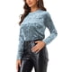thumbnail image 4 of INSPIRAR CHIC Camisetas de Terciopelo para Mujeres Cuello Redondo de Manga Larga T-Shirt Casual S Azul Claro, 4 of 6