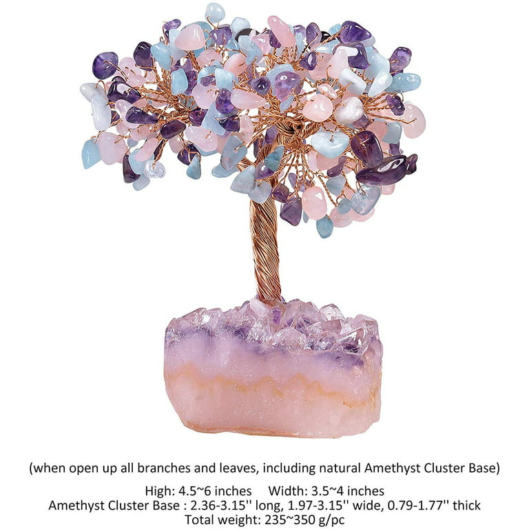 Natural Rose Quartz & Aquamarine & Amethyst Crystal Tree with