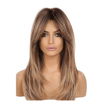 Fanty layered gradient mixed color eight character bangs, slightly curled long hair, microfiber wig headband